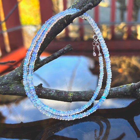 Handcraft Natural Untreated Welo Opal Necklace 14K White Gold, 14th Anniversary - Picture 6 of 10